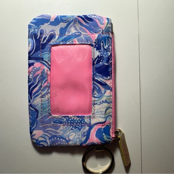 Lilly Pulitzer Wallet Shade Seekers Zip ID Case Gold Tone Keychain Card Holder - Picture 2 of 6